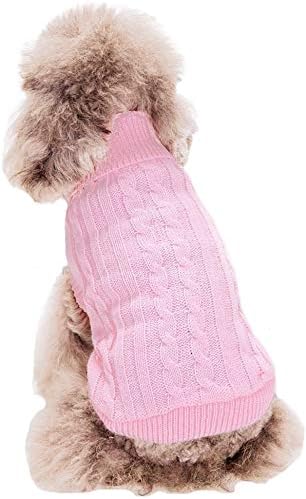 FAMI Small Dog Sweaters Knitted Pet Cat Sweater Warm Dog Sweatshirt Dog Winter Clothes Kitten Puppy Sweater(Pink,L)