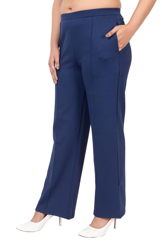 Image of Mlada Mid Waist Wide Leg Flared Pants Elastic Waist Band for Women Office Work Formal Wear Stretch Cotton Knit Flare Pants Utility Pockets Extra Flare Pants Trousers for Travel