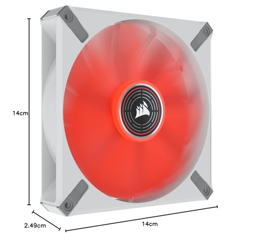 Corsair ML140 LED ELITE, 140 mm PWM Ventilateur à Rouge (Technologie CORSAIR AirGuide, Roulement à Lévitation Magnétique, Jusqu’à 1 600 tr/min, Huit LED Ultralumineuses) Vendu Seul, châssis Blanc