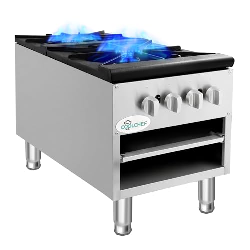 Image of 18 Inch 2 Burner 160,000 BTU Hot Plate, Stainless Steel Commercial Gas Stove, NG /LP Convertible, ETL Certified