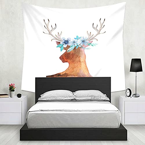 Tapiz de pared bohemio KnSam con flores y ciervo, decoración textil de 150 x 130 cm 6