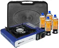 NTK Fogareiro Frontier Em Aço Esmaltado, Ignição Eletrônica Apoio De Panela, Chama Regulável, Ideal Para Uso Diário, Camping, Trilha Ou Viagens, Prático E Econômico, Acompanha 4 Refis