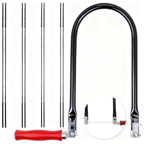 KWJEIULSOQ Laubsäge Set 1 Laubsäge & 8 Laubsägeblätter (4#6#8#10#) Laubsägen mit Karbonsägeblatt und Holzgriff für Holz Metall und Kunststoff Präzise Schnitte