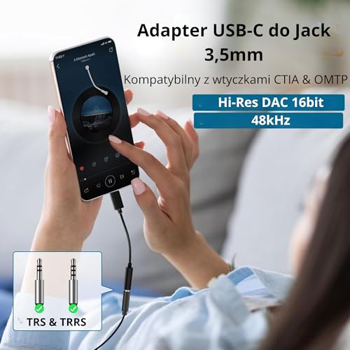 CLEM Tech - Adapter USB-C na Jack 3.5mm z Przetwornikiem DAC Hi-Fi - Przejściówka Audio do Słuchawek, Oplot, iPhone 15/16, Samsung Galaxy, iPad, MacBook, Xiaomi - Czarny