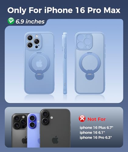 Image of FNTCASE for iPhone 16 Pro-Max Case: [360 Spin Magnetic Stand] [Compatible with Magsafe] [Screen Protector] Translucent Matte Military Grade Shockproof Full Camera Protective Phone Cover - Light Blue