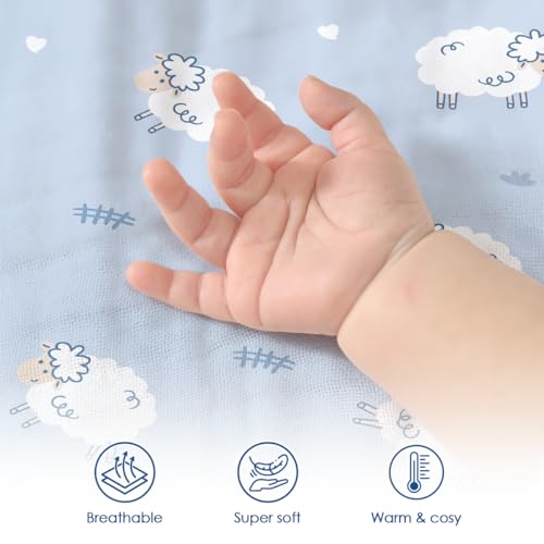 Image of SANDJEST Little Sheep Minky Muslin & Dotted Blanket 30x40 in Gift for Holiday, Gender Reveal Party, Hospital Visit, Baptism