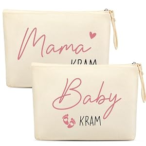 Xuniea 2er Set Kosmetiktasche „Mama Kram“ & „Baby Kram“ für Werdende Mütter