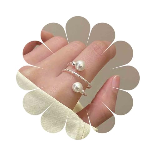 Yheakne Bague Perle Vintage Or Blanc - Doigt Réglable Manchette Empilable Spirale Hélicoïdale - Bijoux Pour Femmes