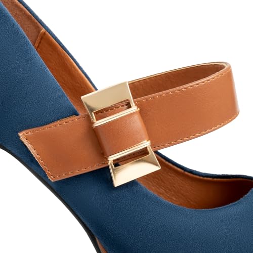 Women's Platform Mary Jane Heels Closed Round Toe Chunky High Heel Pumps Dress Shoes Buckle Strap Business Casual Heeled Pump for Wedding Work Party3
