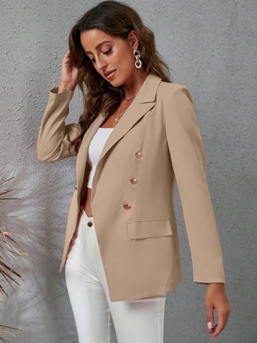 Women's Lightweight Work Office Blazer Jackets Lapel Neck Double Breasted Blazer4