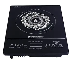 Wonderchef Easy Cook Hot Plate Infrared Cooktop with Feather Touch Control & Child Lock Feature| Power Settings|2000 Watt Induction Cooktop| Pre-set Menus for Soups, Curries, Dals, Saute Masala|Crystal Glass Top Surface| LED Digital Panel | Smart Touch Buttons| 2 Year Warranty