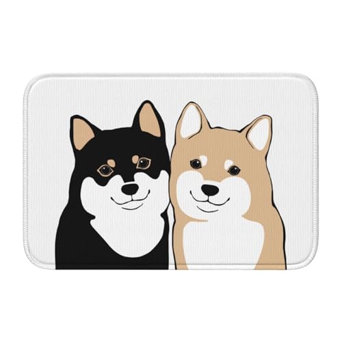 玄関マット 柴犬 黒柴と茶芝の子犬 かわいい 可愛い バスマット 室内 屋外 足拭きマット カーペット おしゃれ 北欧 滑り止め付き 洗える ベットルーム 浴室 台所 寝室 業務用 家庭用 40×60cm