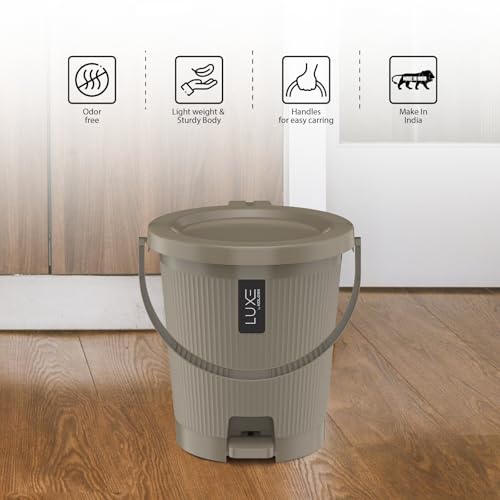Image of KOLORR Luxe Premium Plastic Pedal Dustbin | Modern Plastic Waste Bin, Trash can with Sleek Design for Home, Kitchen, Office, Bathroom & Washroom - Medium, Lt Brown
