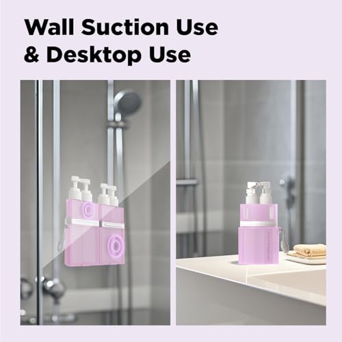 4 in 1 Travel Toiletry Containers,TSA Approved Refillable Travel Size Toiletries Bottles Set with Suction Cup for Smooth Walls - for Shampoo,Conditioner,Body Wash,Lotion.(Pink)3
