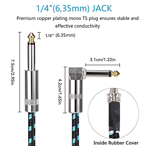 DY.2ten Professional Guitar Lead 3ft 6.35mm 1/4" Braided Noiseless 1 Meter Guitar Amp Lead L Shaped 90 Degrees Jack Straight to Right Angle Instrument Cord for Electric Guitar Bass - Image 2