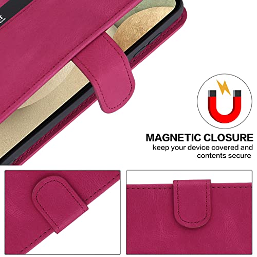 CASAFUNY Funda Compatible con Google Pixel 6a, PU Cuero Movil Carcasa Tapa Libro Caso Protección Fundas Magnético Cuero Flip Carcasas para Google Pixel 6a 5G, Rosa roja