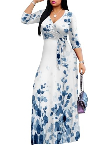 Image of Plus Size Dresses for Women Print Maxi Dresses 3 /4 Sleeve with Belt