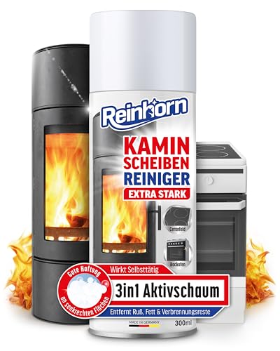 REINHORN Limpiador de cristales de chimenea extra fuerte – Limpiador profesional para chimeneas con espuma activa en spray contra hollín, grasa y restos de quemaduras – Limpiador para la suciedad más