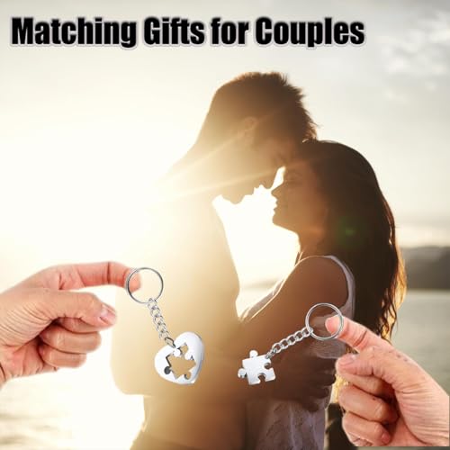 Image of 2PCS Couple Keychain, Romantic Gifts for Couples, Jigsaw Puzzle Matching Keychain with Display Card, Great Gifts for Couple, Valentine's Day Gifts for Him Her, Silver Keychain Accessories