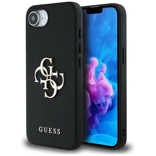 CG MOBILE Guess Grained Big 4G Logo Small Classic Logo Coque pour iPhone 16e (Noir)