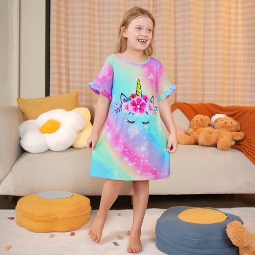 LQSZ Girls Nightgowns Kids Nightdress 3-10 Years Toddler Pajamas Fantasy Princess Sleepwear Short Sleeves Nightie2