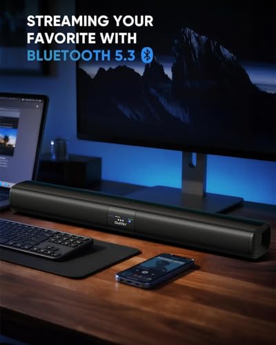 Image of Saiyin 24 inch Sound Bar, Center-Channel Surround Soundbar System for Smart TV | Detachable Design, Supports TV-ARC /Optical, AUX /Bluetooth 5.3 Input, Compatible with Fire TV Remote, Wall-mountable