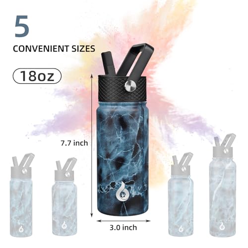 Image of BJPKPK Insulated Water Bottles with Straw Lid, 18oz Stainless Steel Metal Water Bottle, Cold Hot Thermo with 3 Lids, Leak Proof BPA Free Travel Cup, Wide Mouth Flasks, Thermo-Ocean