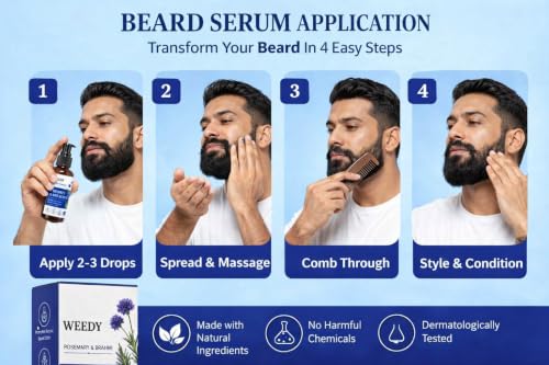 Image of Weedy Anti Grey Beard Serum for Men with Brahmi & Rosemary Oil | Natural Ayurvedic, Grey Hair Control, Beard Growth, Beard Care Oil