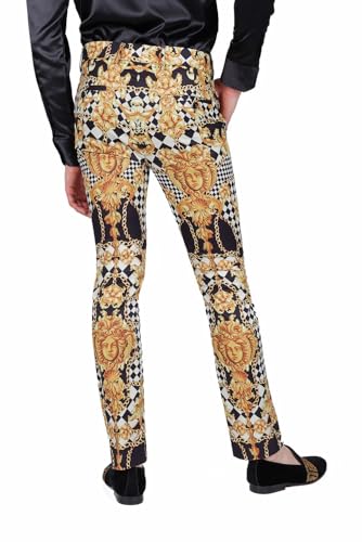 Barabas Men's Printed Gold Chain Checkered Medusa Floral Pants CP1783