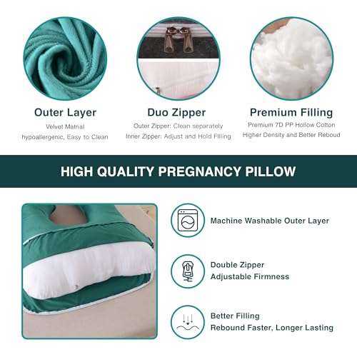 Image of ALLOPERA Pregnancy Pillow, Full Body Maternity Pillow 57 inch, with Removable Washable Cover - Sleep Support for Legs, Back, Neck, Shoulder, HIPS, Belly, Velvet Cover (Dark Green)