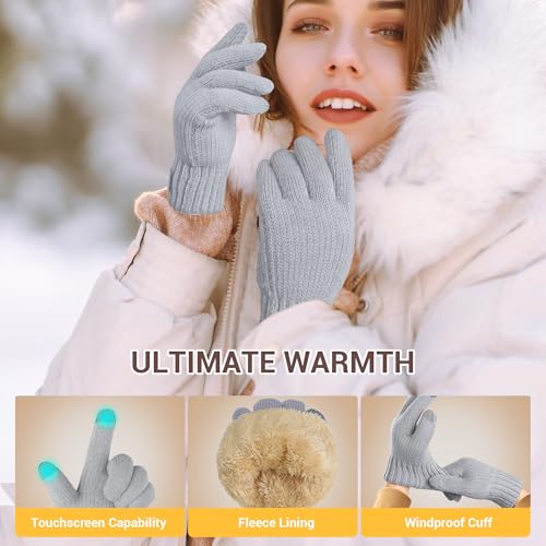 ihuan Women Winter Gloves for Cold Weather, Warm Touchscreen Driving Running Cycling, Thermal Knit Gloves with Fleece Lining