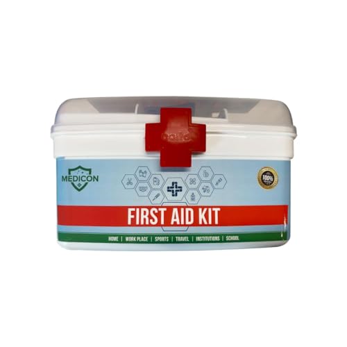 Image of MEDICON First Aid Kit - 22 Items - Total 65 Piece - for Car, Home, Outdoors, Sports, Camping, Hiking or Office | Red Case Fully Packed with Emergency Supplies