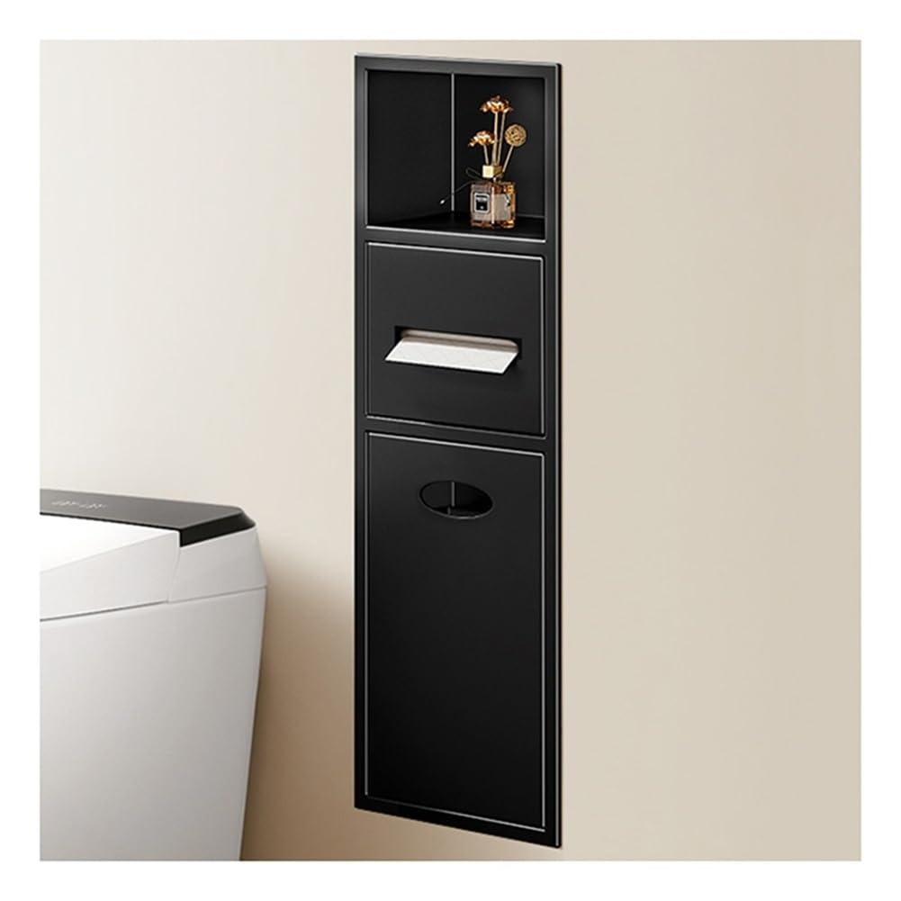 QUSYZD Black Stainless Steel Shower Niche with Double Shelves and Trash Can Recessed Wall Niche for Bathroom Storage,Black-60x28x13.5cm,Black-63x20x13.5cm
