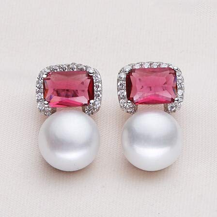 Boucles d'oreilles perles rubis argent clous d'eau douce naturels véritables - 3
