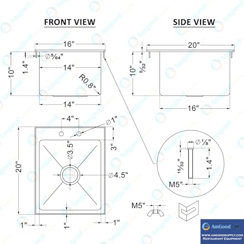 Image of Stainless Steel 1 Compartment Drop-In Sink. Bowl 14 in. x 16 in. x 10 in. No Faucet