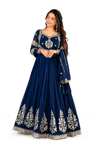 Image of Women Omkar Textile's Georgette Anarkali Gown with Dupatta Set, Embroidered, Wedding, Floor Length