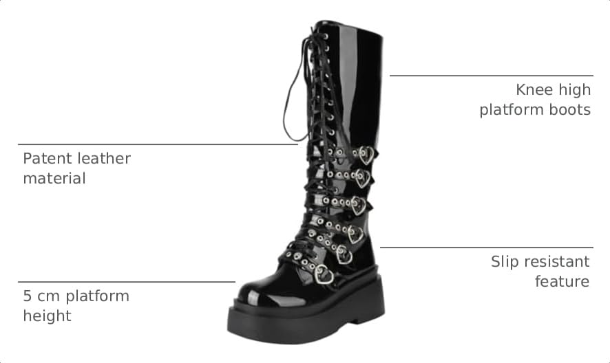Image of Parisuit Women's Knee High Goth Platform Boots Lace Up Combat Boots | Chunky High Heel, Buckle Boots, Punk Chain Boots