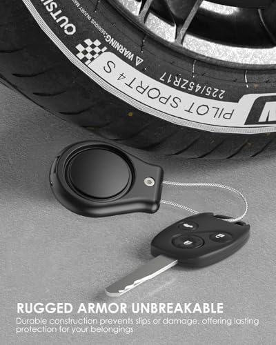 Airtag Schlüsselanhänger | Wasserdichter Anhänger für Apple Air Tag - Robuste Hülle mit Stahlseil für Kofferanhänger (Schwarz, 1er Pack)