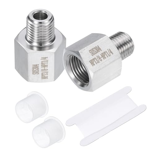 Image of uxcell 2 Pcs Pipe Fittings Reducer Adapter 1 /4 inch NPT Male Pipe x 3 /8 inch NPT Female Pipe Stainless Steel Adapter Pressure Gauge Connector for Oil Air Gas Hydraulic Systems