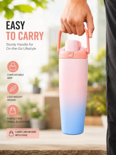 Image of CYNVEXA Personalized with Your Name, Tumbler with lid and Straw 900ML Cup Stainless Steel Vacuum Insulated Tumbler for Water, Iced Tea or Coffee,Office Gym Travelling (Ombre Pink to Blue)