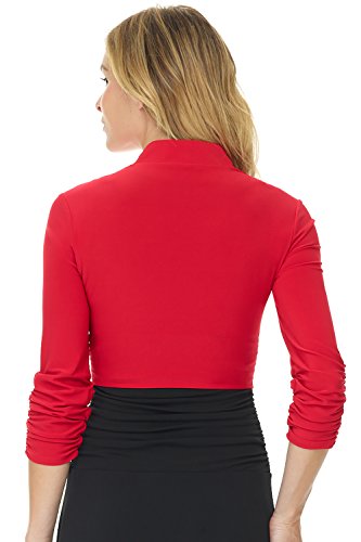 Image of Rekucci Women's Chic Soft Knit Stretch Bolero Shrug with Ruched Sleeves