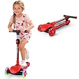 Roller Kinder-3 Rad Kinderroller mit Leuchtende Räder, Kinderroller Höhenverstellbarer mit Rutschfestem Trittbrett und Hinterradbremse, Faltbarer Roller Kinder für Jungen und Mädchen von 3-12 Jahren