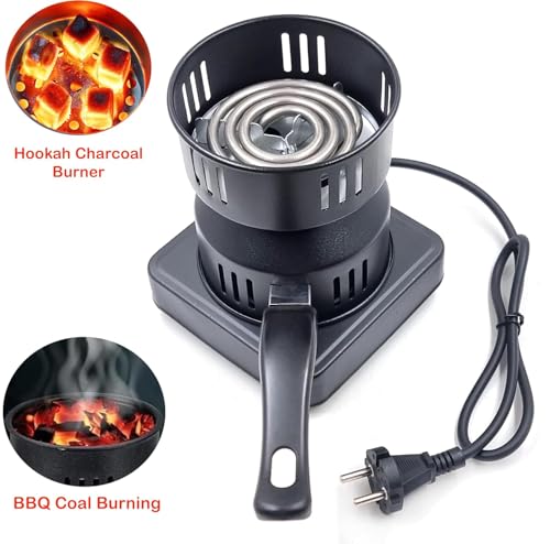 Image of Electric Charcoal Burner 500W with Wooden Handle Mesh Basket | Fast Coal Heater for BBQ, Incense, Cooking | On /Off Switch | Extra Mesh | 110V Portable Stove