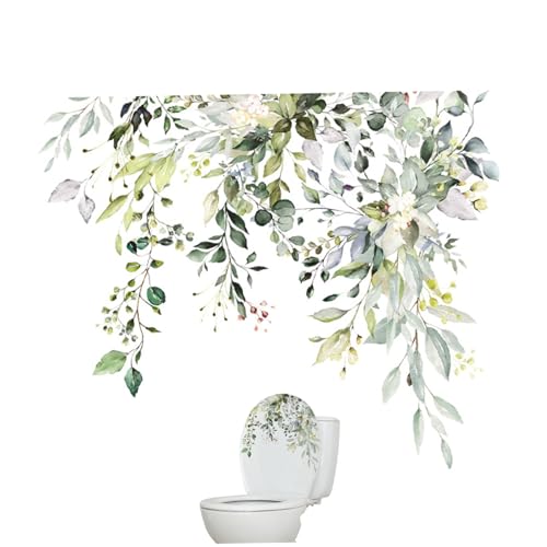 Toilet Stickers Plant Leaves Toilet Seat Lid Stickers Peel Removable Mural Self-Adhesive Bathroom Wall Sticker Decals Decor Wall Decals Small Flower Stickers Bathroom Wall Stickers