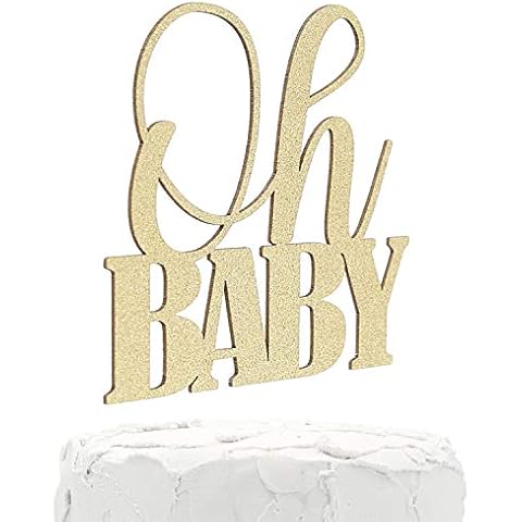 NANASUKO Baby Shower Cake Topper - Oh BABY - Double Sided Gold Glitter - Premium Quality Made in USA Cover