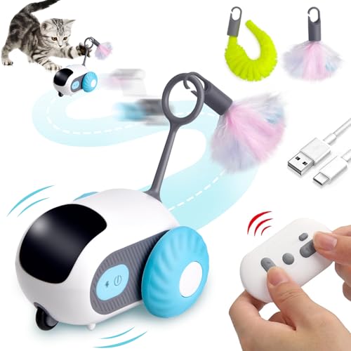 Giocattolo per Gatti Elettrico Interattivo con Telecomando - Ricaricabile USB Intelligente, per Interno e Esterno (Blu)
