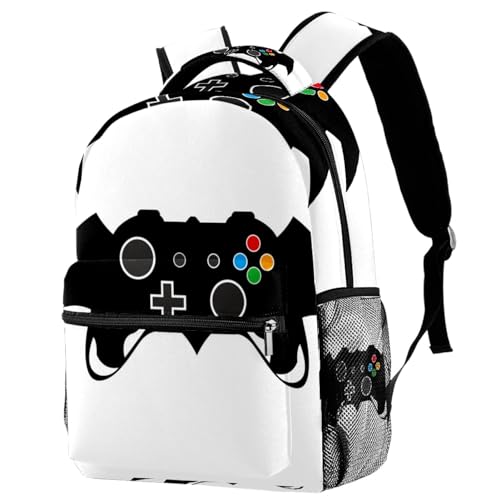 Black Gamer Controller School Backpack for Boys, Lightweight Bookbag Backpack Purse for Men