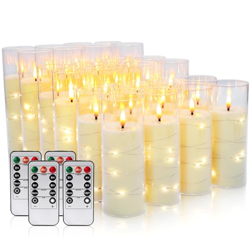 Image of 24 Pack Acrylic Flameless Candles,with Embedded Star String, Battery Operated Candles Flickering LED Pillar Candles with Remote Control and Timer, Ideal for Indoor /Outdoor Decor,Wedding,BBQ and Gift.