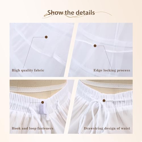 Crinoline Underskirt for Women 6 Hoop Petticoat Floor Length Ball Gown Hoop Skirt for Quinceanera Wedding Party Prom Dress White4