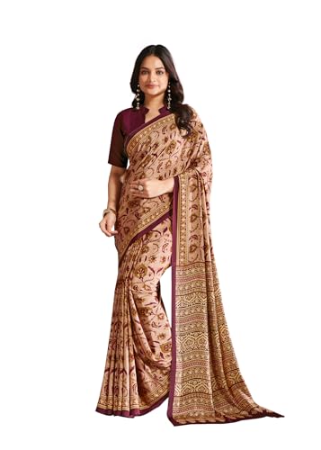 Image of Jaanvi fashion Women's Crepe Silk Saree with Unstitched Blouse Piece | Soft Lightweight Traditional Ethnic Wear Saree for Party, Wedding, Festival